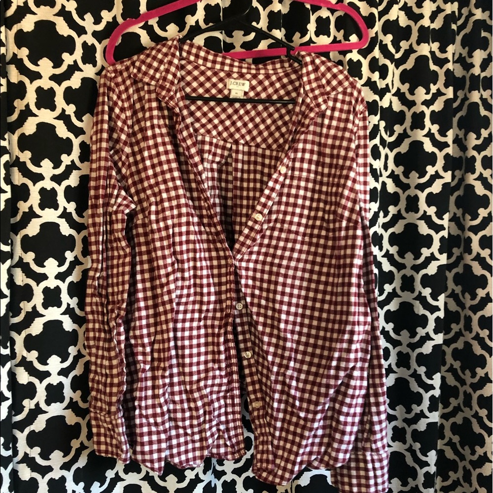 J Crew Red & White Checked Flannel